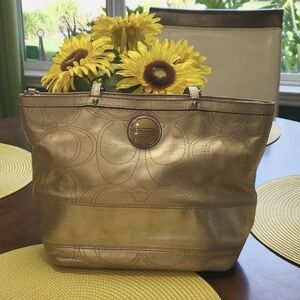 Coach Metallic Leather Gold Monogram Shoulder Bag GUC